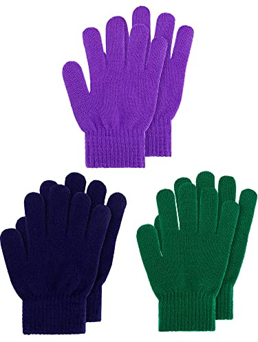 Geyoga 3 Paires Gants en Tricot pour Enfants | Gants Magiques, Chauds et Extensibles, Mitaines d'Hiver, Douces et Confortables