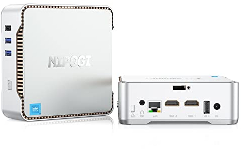 NiPoGi Essenx E2 Mini PC, Ιntel Alder Lake-Ν95(bis zu 3,40 GHz), 16 GB DDR4 256 GB M.2 SSD Mini Desktop Computer W-11 Pro, 4K Dual Display, HDMI 2.0, DP, Dual-WiFi, Micro-PC mit VESA für Schule/Büro.