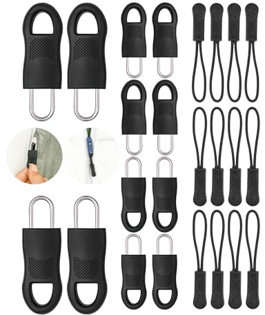 Tiradores de cremallera para reparar, 24 juegos, 12 x lengüetas de nylon, 8 + 4 x tiradores de cremallera, tirador de cremallera, deslizador de cremallera para maleta, mochila, bolso