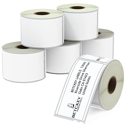 BETCKEY - 6 Grandi Rotoli 99014 Etichette rimovibili Compatibile con DYMO S0722430, 54mm x 101mm, 1440 Etichette per Spedizioni Grandi Utilizzo per LabelWriter 450 4XL NON per 550 o 5XL
