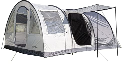 Skandika Tunnelzelt Simo Protect für 5 Personen | Familienzelt mit eingenähtem Zeltboden, wasserdicht, 3000 mm Wassersäule, verdunkelte Schlafkabine, Moskitonetz, 3 Eingänge | Campingzelt (5 Person)