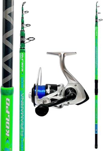 Kolpo combo pesca Surfcasting con canna telescopica 4.10mt 200gr + mulinello da pesca kolpo+ filo da pesca precaricato