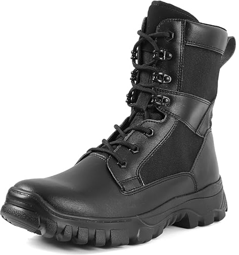 QAXZESA Bottes de Combat pour hommes bottes tactiques militaires légères chaussures de travail de Police à lacets bottes d'extérieur de l'armée Commando,Black-46