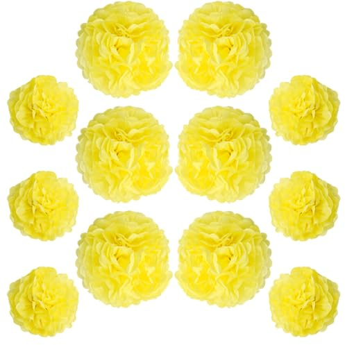 Ruidee 12 pompon di carta velina da 25,4 cm e 30,5 cm, da appendere, fiori di carta colorata, per feste e matrimoni (ZH/giallo)