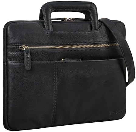 STILORD Cole Vintage Sacoche Ordinateur 14 pouces Homme Cuir Étroit Housse Ordinateur Cuir Véritable Serviette pour Travail Business Voyage Couleur:noir