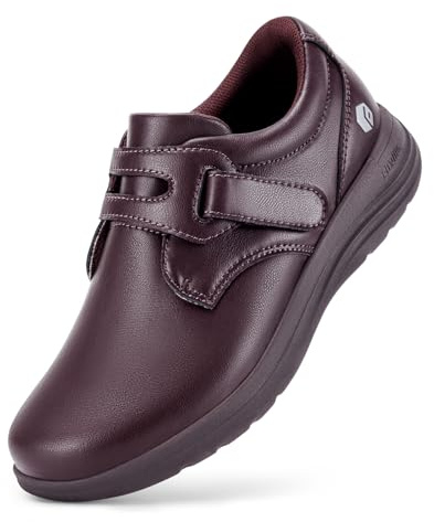 FitVille Zapatos Mujer de Cuero Mocasines Extra Anchos Ligero para Pies Sensibles Zapatillas Cómodas para Caminar 39.5 EU X-Ancho Tinto