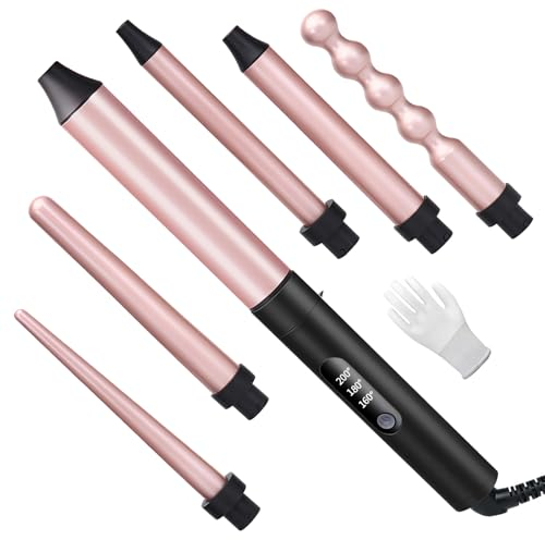 Unipampa 6 in 1 Ferri arricciacapelli set, Set Ferro Arricciacapelli, Ondulatore Modellatore Multifunzione, Ferro ondulato in ceramica con guanti, Temperatura Regolabile, Riscaldamento Rapido PTC