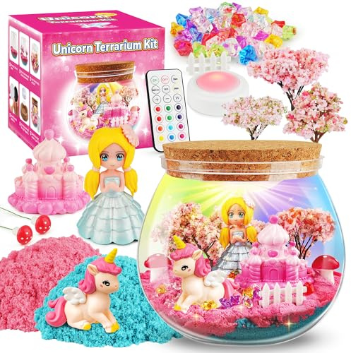 D-FantiX prinsessa enhörning leksak terrarium kit för flickor, LED nattlampa födelsedag jul gåvor idealisk, gör-det-själv konst och hantverk vetenskap kit för barn