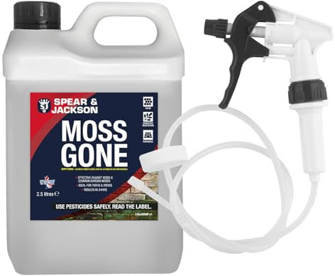 Spear & Jackson Moss Gone Moss Killer, 2.5 Litres with Long Hose Trigger, For Paths, Patios, Roofs, Walls, Tarmac, Gravel