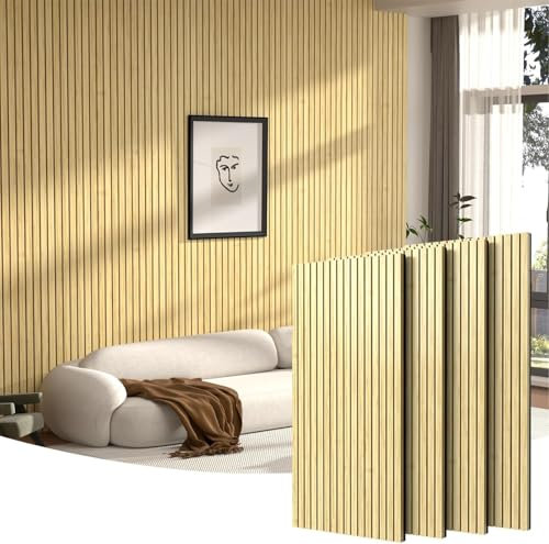 4er-Pack geriffelte Akustik-Holzpaneele für die Wand (120 x 60 cm) – Stilvolle schalldichte Lamellenpaneele mit Holzoberfläche zur Geräuschreduzierung und als Dekoration für Innenwände und Decken