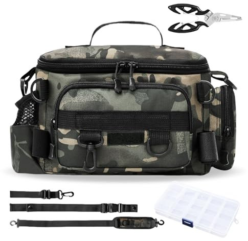 BORDEAG Angeltasche Rutentasche, Angel Tasche, Wasserabweisende, Fishing Angeltasche, Angelrutentasche Für Angeln Wandern Jagd Camping Reisen Kommt mit Kleiner Zange mittelgroßer Köderbox 37 * 20cm