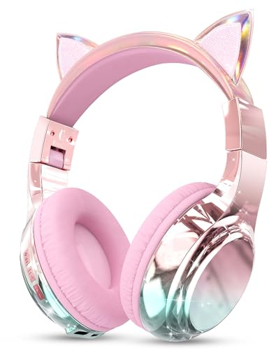 JYPS Cuffie Bluetooth Bambina, Metallico Cuffie Bambini Wireless Over Ear con Microfono Bluetooth 5.3, 74/85/94dBA Volume limitato, 40H Tempo di Riproduzione, per Musica/Scuola