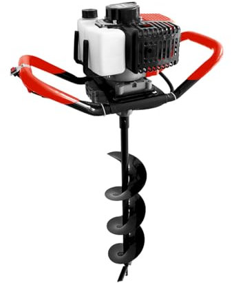 Bricopower Taladro de Tierra ahoyador de Gasolina 52cc + Juego de 3 Brocas (100, 150 y 200 mm)