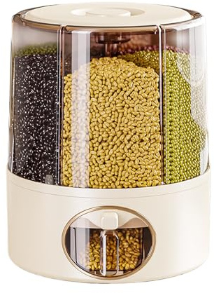 Dispensador de alimentos de 6 rejillas, caja de arroz seco, cubo de 360°, contenedor de granos sellados, cajas de almacenamiento giratorias para alimentos secos y frutas, tanque para