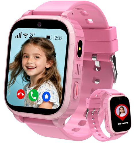 Tzzulsx 4G Smartwatch Bambini GPS, Telefono Orologio Smartwatch Bambini WiFi Videochiamate SOS Voce Chat Sveglia Giochi Impermeabile, Orologio Bambino Cellulare Regali per Ragazza e Ragazzo