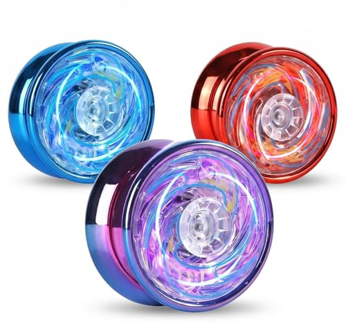 Puniama 3 Pack Light Up Yoyo Set for Kids, LED Magic YoYo Toys with Red Blue Purple Glow Lights, Beginner Friendly Responsive Yo-Yo for Tricks & Fun, Perfect Birthday for Boys and Girls
