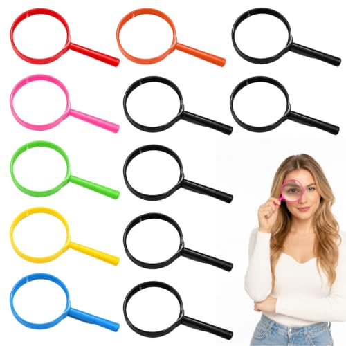 Zqisxze Handheld Magnifying Glass Set, 12 Pcs Mini Pocket Magnifiers for Daily Reading and Outdoor Observation, 3X Colourful Hand Lenses for Craft Work and Hobby Exploration