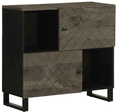Mangloder svart skänk av massivt mangoträ 80 x 33 x 75 cm med metallben, förvaringsutrymme, dörr och väggfäste för vardagsrum, hemmabio, spel och möbler med kabelhantering