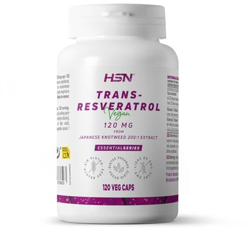 Resveratrol de HSN Essentials – 120mg - Polygonum Cuspidatum - Sin Gluten, Sin Lactosa, Apto Veganos, 120 cápsulas