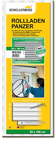 Schellenberg 20086 Rolladenpanzer Set PVC Mini für 40 mm Stahlrohrwellen – 80 x 100 cm weiß, in der Breite kürzbar, inkl. Rolladen Aufhängungen, Alu-Endleiste, Anschlagstopfen
