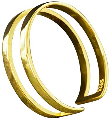 NicoWerk dam silverring enkel i 925 sterlingsilver smal gyllene bandring dubbel rad slät genombruten justerbar öppen SRI636, Sterlingsilver