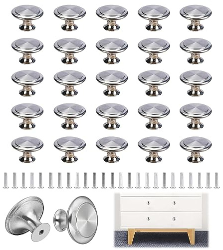 Manopole Rotondo Armadio da Cucina Rotondo per Porte 30 mm Con Viti Pomelli a Forma di Fungo Pomoli Pomelli di Cassetto rotondi in acciaio inossidabile per Ante Mobili Cassettiera Argento 25 pezzi