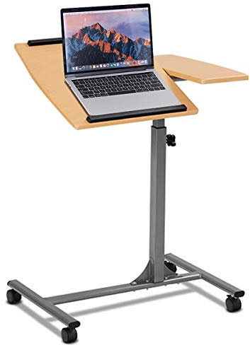COSTWAY Mobile Laptop Table, Adjustable Sit Stand Converter Lifting Desk with Wheels, Home Office Study Living Room Sofa Side End Table PC Computer Workstation (Walnut)