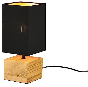 Eckige Tischleuchte 30cm mit Holzfuß und Stoffschirm Schwarz-Gold
