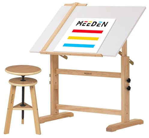 MEEDEN Set di da disegno e sgabello, altezza regolabile, sgabello da artista e tavolo per artigianato, tavolo inclinabile di scrivania da disegno, perfetto per scrittura