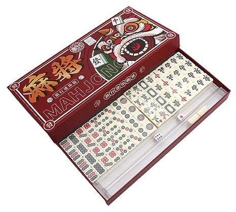 NEWFUN Majong Stones Game, Mahjong Game, 20 * 14 * 10mm, Mini Traditional Chinese Riichi Mahjong Set with 144 Majong Toys, Chinese Majong Game Set for Leisure Travel Party Family Games