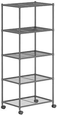 OVICAR Lagerregal mit Rädern – Verstellbares 5-stöckiges Gitter-Drahtregal, Metall, stehendes Aufbewahrungsregal für Küche, Speisekammer, Schrank, Badezimmer, Wäsche, Garage, Werkzeug-Organizer