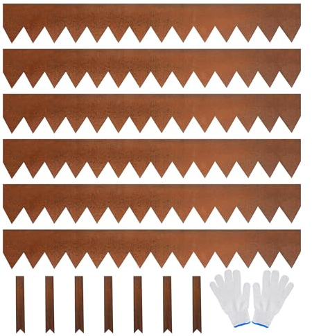 JonesHouseDeco Paquete de 6 bordes galvanizados para césped con tira adhesiva, 1 m de largo x 15 cm de alto/revestimiento de polvo marrón, borde de paisaje de acero, divisor de camino, borde de