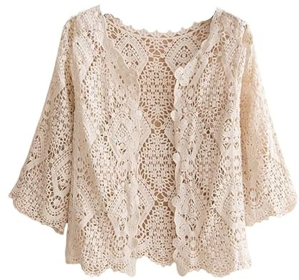 CuLtP Bolero Femme Boléros pour Femmes Haussements D'Épaules Boho Crochet Maille Dentelle Pure Cardigan Ethnique Creux Tricoté Plage Couverture Décontracté Été Ouvert Devant Cardigans Courts B