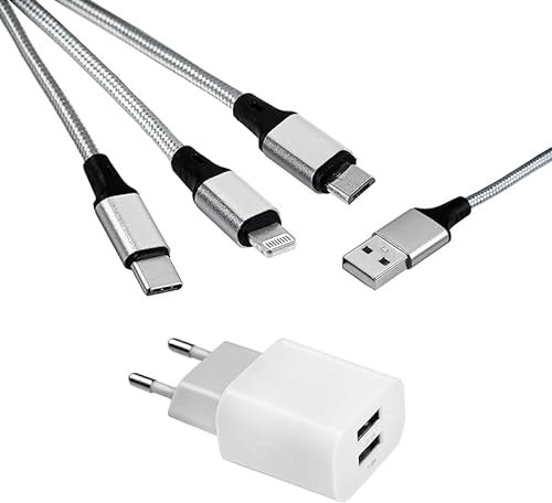 MUTTO Cargador USB Multi 3 en 1 Universal Todo en Uno para iPhone, Samsung, Xiaomi - Compatible con Móvil, iPad, Tablet y Gadgets