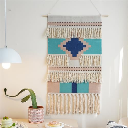 FMIYJUN Arazzo in tessuto macramè da appendere alla parete, 50 x 85 cm, stile bohémien, stampato, per appartamento, dormitorio, casa, camera da letto