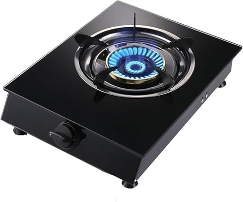 MOZ4dxy IBOWZ Quemador Cocina de Gas Placa de Gas Estufas de Gas Placa de Gas portátil Quemador Individual de GLP Vidrio Templado Negro Catering Estufa de Gas for Acampar