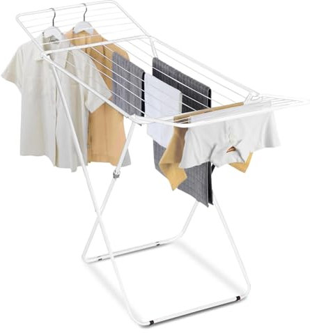 TIENDA EURASIA – Tendedero de Ropa Plegable | Estructura Metálica Ligera | Hierro | Blanco | Capacidad 18 Metros | Medida Abierto 180x50x105 cm y Cerrado 127x50 cm | Tendederos Plegables