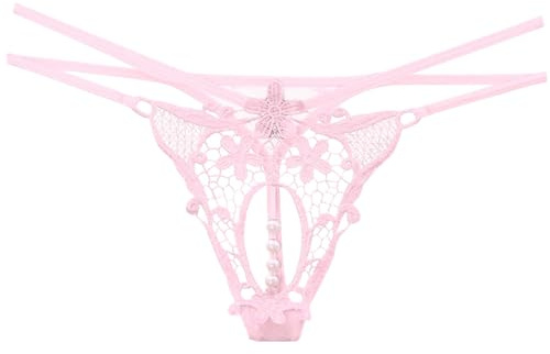 String sexy transparent épicé avec entrejambe ouvert pour femmes à taille basse charme séduisant massage perlé, sous-vêtements japonais creux en forme de T sous-vêtements sous-vêtement valise, Rose