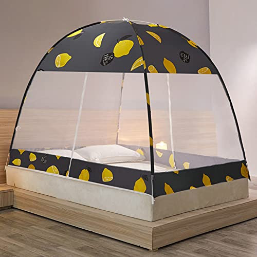 QHLMLL Toldo para Cama, mosquitera emergente para Dormitorio, Cortinas de poliéster, Tienda de campaña Universal antimosquitos Plegable, Cama fácil de Instalar, limón, para Cama de 1,2 m