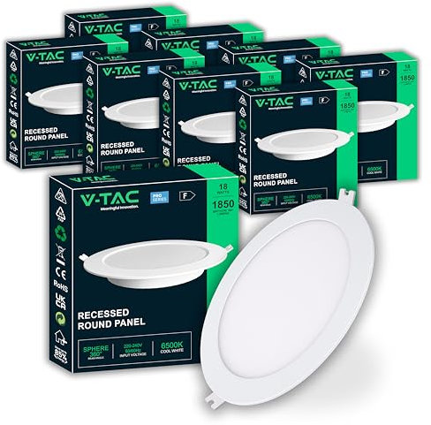 V-TAC 10x Pannello LED Piccolo da Incasso Rotondo 18W - Chip Samsung - Diametro 220 mm - 1850 Lumen - IP20 - per Soffitto, Casa, Ufficio - Mini Pannelli Lampada - Luce Bianca Fredda 6500K
