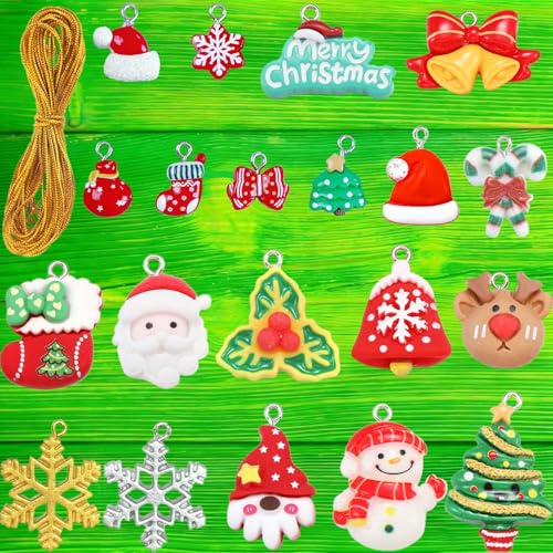 WGIJXA 20 Pièces Figurine Noel Miniature Resine Deco avec Fil Doré, 2 Tailles Petit Personnage Sujet de Noel Decoration Ornement Sapin Décoration Mini Cadeau Pere Noël Renne Flocon de Neige
