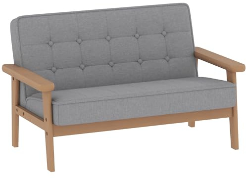 AIYAPLAY Sofá para Niños de 2 Plazas, Sillón Infantil de Felpa Suave con Estructura de Madera, Asiento y Respaldo Acolchados, Reposabrazos, para Niños de +3 Años, para Dormitorio, Sala de Juego, Gris