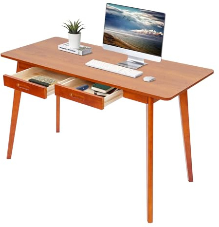 Skrivbord med lådor mångsidigt datorbord för hemmet modernt hemmakontor skrivbord av gummiträ 2 lådor 120 x 55 cm valnötsfärg för studierum kontor