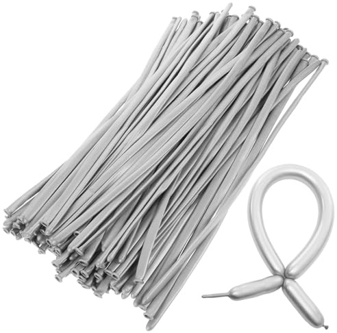 Toyvian 100 Globos de Látex Metalizados Plata para Fiestas y Decoraciones, Resistentes y Ideales para Globoflexia en Cumpleaños y Bodas