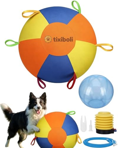 Herding Ball with Tabs, 10/18/22 Herding Ball with Straps Set with Heavy-Duty Handle Cover & Pump, Agility Equipment Toy for Outdoor Pets Horse Shepherd Large Small Dog(Colorful-6handle-10inch)