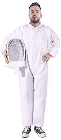 Flexzion Ganzkörper-Imkeranzug, Imkerbekleidung Overall Jacke Outfit Ausrüstung Bienenhaltungszubehör mit schützender, selbsttragender, runder Schleierhaube für Imkerei (XL)