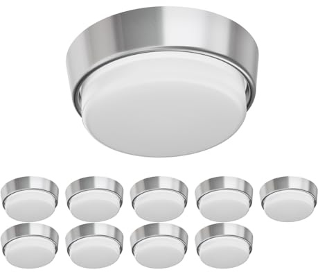 ledscom.de 10 Stück GX53 Lampen-Fassung INEL chrom matt rund 90mm Ø inkl. LED Lampe 3,808W 420lm weiß