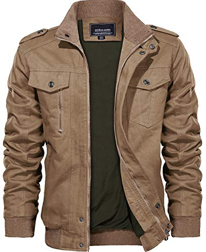 KEFITEVD Veste Moto Homme Hommes Outwear Hiver Cargo Militaire Tactique Vestes Multi-poche Bomber Blousons Kaki, X-Large