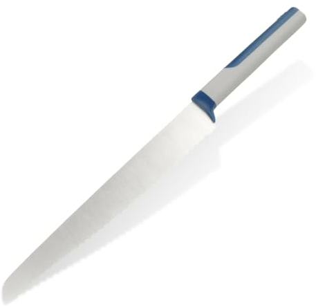 Tasty Premium Brotmesser mit Wellenschliff – 22cm Edelstahlklinge – Müheloses Schneiden von Baguette, Ananas & Kürbis – Grau/Blau/Silber