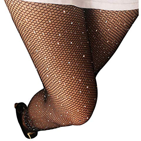 Hyperdim Sexy Jewelery Sparkly Diamond Fishnet Stockings High Waist Tights Shiny Rhinestone Sheer Pantyhose With Bling Crystals (Small Mesh Dazzling Black)